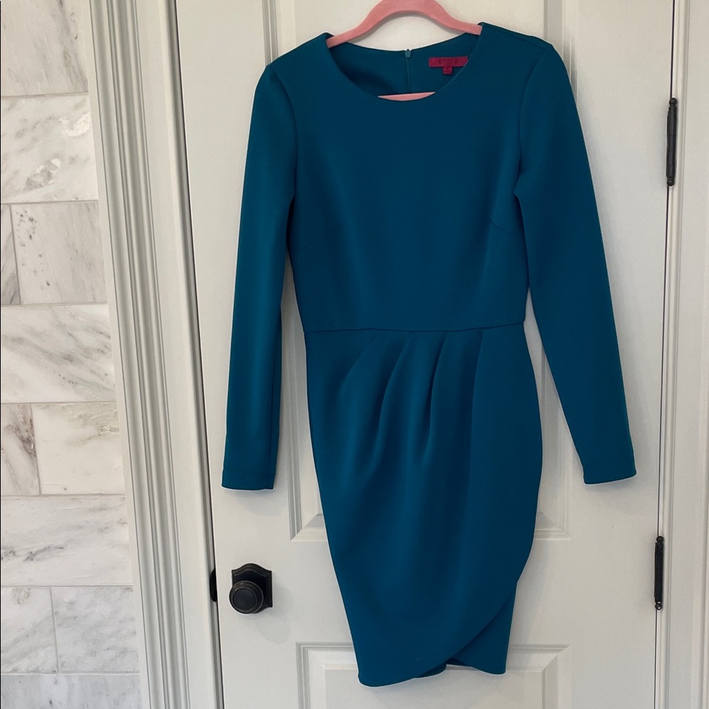 Emploi  Teal Long Sleeve faux wrap dress